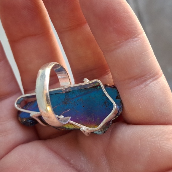 New Rainbow Titanium Crystal Quartz 925 Silver Statement Ring. - Picture 11 of 16
